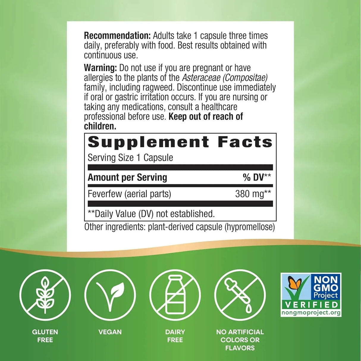 NATURE'S WAY - Nature's Way Feverfew Herb 380Mg. 180 Capsulas - The Red Vitamin MX - Suplementos Alimenticios - {{ shop.shopifyCountryName }}