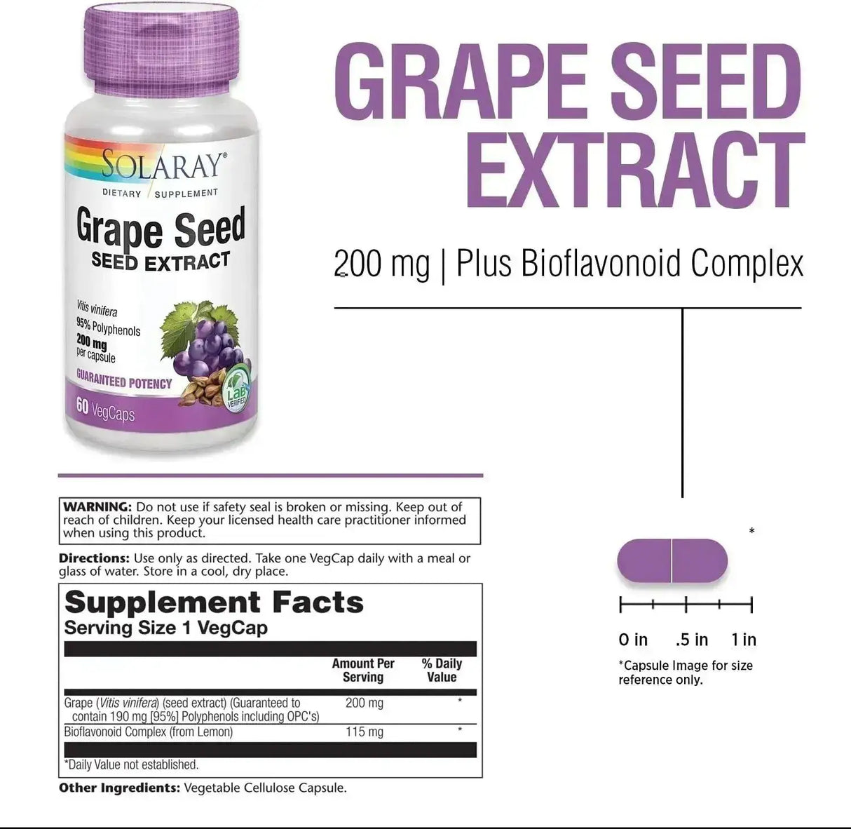 SOLARAY - Solaray Grape Seed Extract 200Mg. 60 Capsulas - The Red Vitamin MX - Suplementos Alimenticios - {{ shop.shopifyCountryName }}