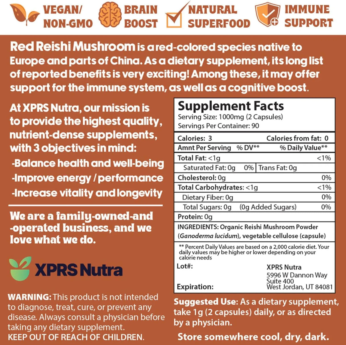 XPRS NUTRA - XPRS Nutra Reishi Mushroom 180 Capsulas - The Red Vitamin MX - Suplementos Alimenticios - {{ shop.shopifyCountryName }}