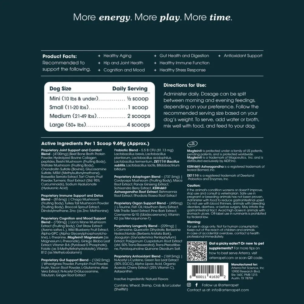 ARTERRA - Arterra Longevity Multivitamin for Senior Dogs 30 Servicios 290Gr. - The Red Vitamin MX - Multivitamínicos Para Perros - {{ shop.shopifyCountryName }}