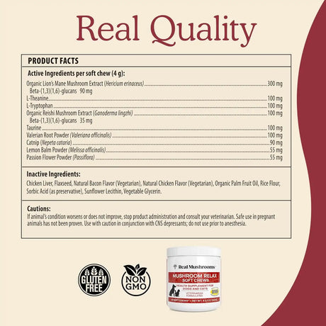 REAL MUSHROOMS - Real Mushrooms Calming Treats for Dogs & Cats 60 Masticables - The Red Vitamin MX - Suplementos Herbales Para Perros - {{ shop.shopifyCountryName }}