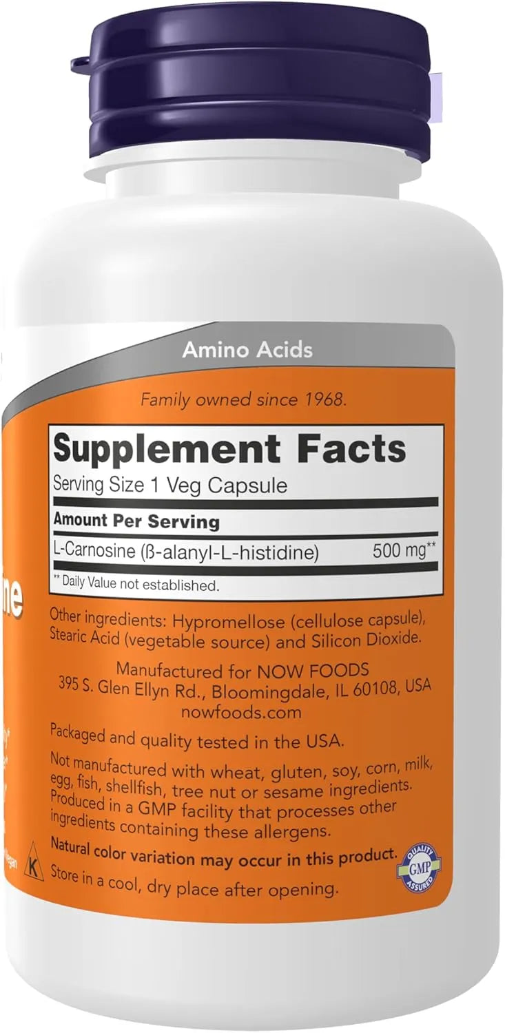 NOW SUPPLEMENTS - NOW Foods Supplements L-Carnosine 500Mg. 100 Capsulas - The Red Vitamin MX - Suplementos Alimenticios - {{ shop.shopifyCountryName }}