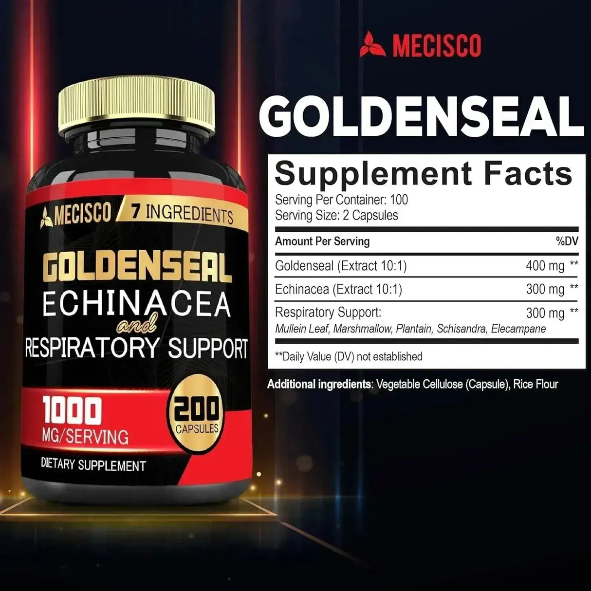 MECISCO - Mecisco Goldenseal Root Organic with Echinacea 200 Capsulas - The Red Vitamin MX - Suplementos Alimenticios - {{ shop.shopifyCountryName }}