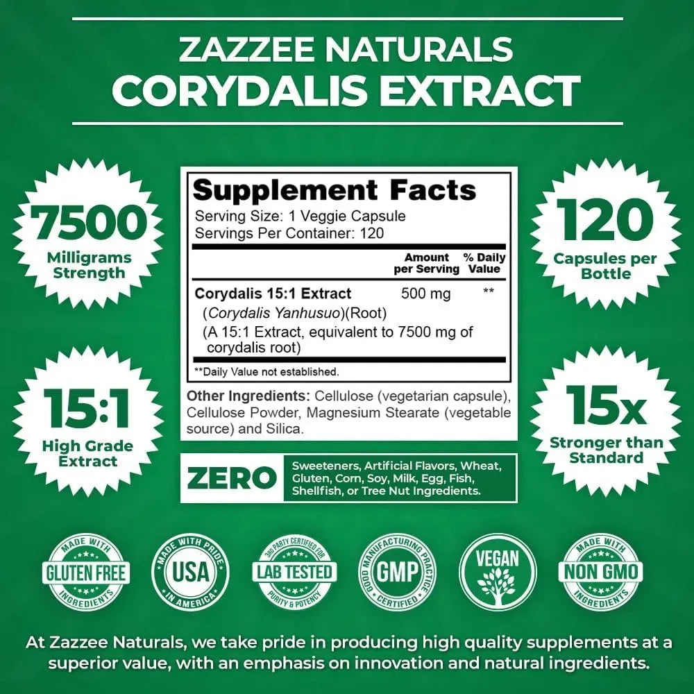 ZAZZEE NATURALS - Zazzee Extra Strength Corydalis 15:1 Extract 7500Mg. 120 Capsulas - The Red Vitamin MX - Suplementos Alimenticios - {{ shop.shopifyCountryName }}