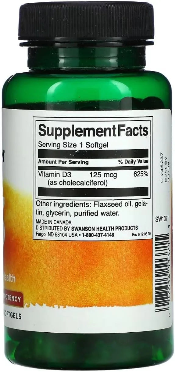 SWANSON - Swanson Vitamin D-3 5000 IU 250 Capsulas Blandas - The Red Vitamin MX - Suplementos Alimenticios - {{ shop.shopifyCountryName }}
