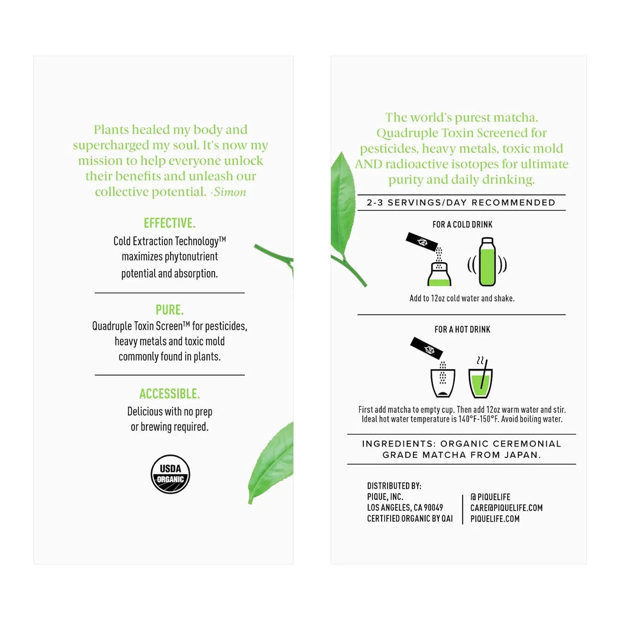 PIQUE - Pique Organic Sun Goddess Matcha Ceremonial Grade Matcha Green Tea Powder 28 Paquetes - The Red Vitamin MX - Suplementos Alimenticios - {{ shop.shopifyCountryName }}