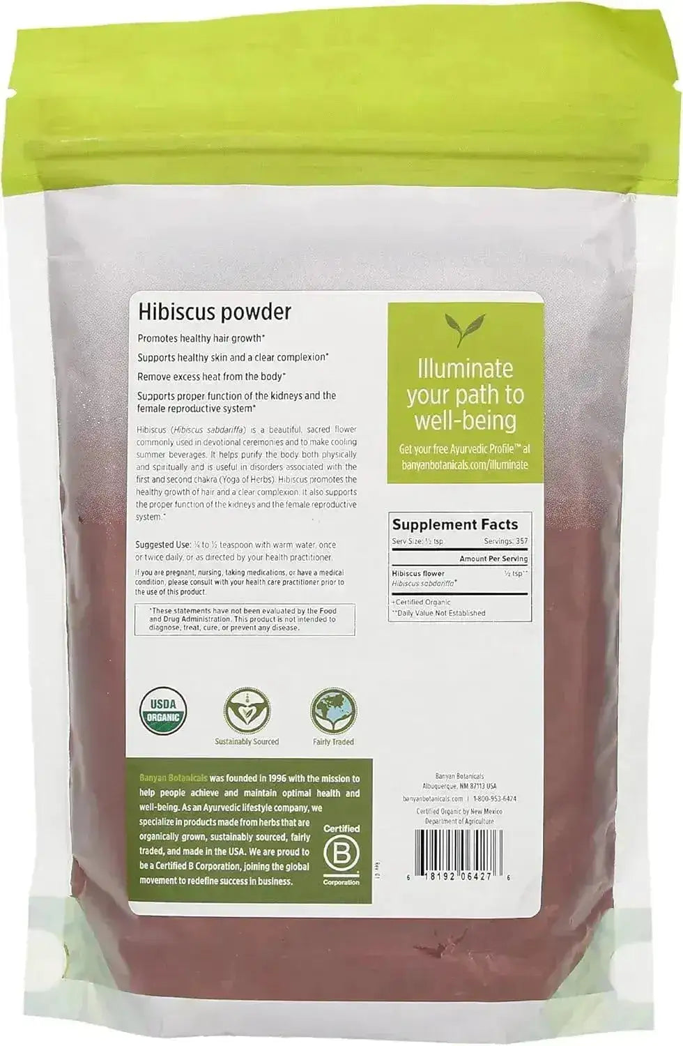 BANYAN - Banyan Botanicals Hibiscus Flower Powder 454Gr. - The Red Vitamin MX - Suplementos Alimenticios - {{ shop.shopifyCountryName }}