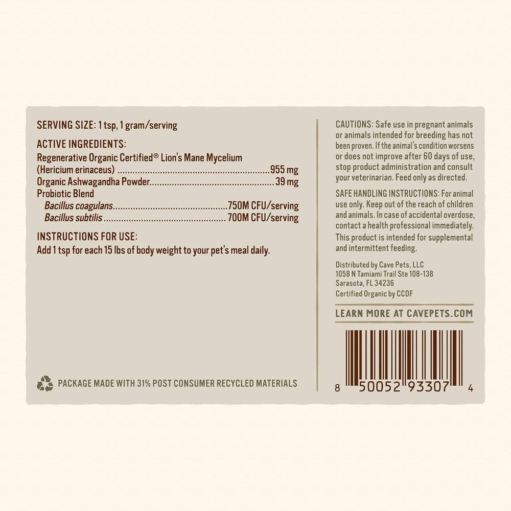 CAVE PETS - Cave Pets Super Blend Powder Lion’s Mane & Probiotics 90 Servicios 90Gr. - The Red Vitamin MX - Suplementos Herbales Para Perros - {{ shop.shopifyCountryName }}