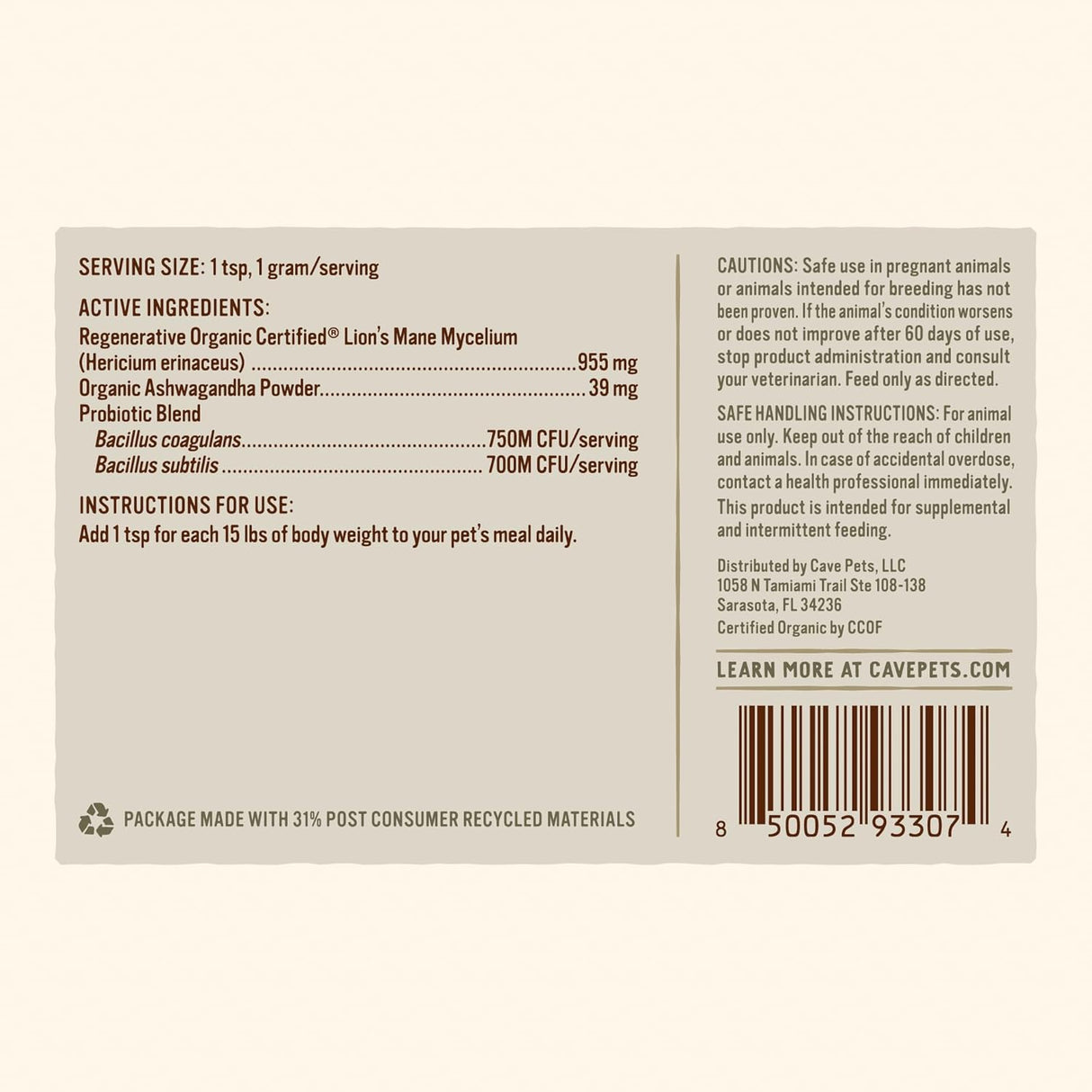 CAVE PETS - Cave Pets Super Blend Powder Lion’s Mane & Probiotics 90 Servicios 90Gr. - The Red Vitamin MX - Suplementos Herbales Para Perros - {{ shop.shopifyCountryName }}