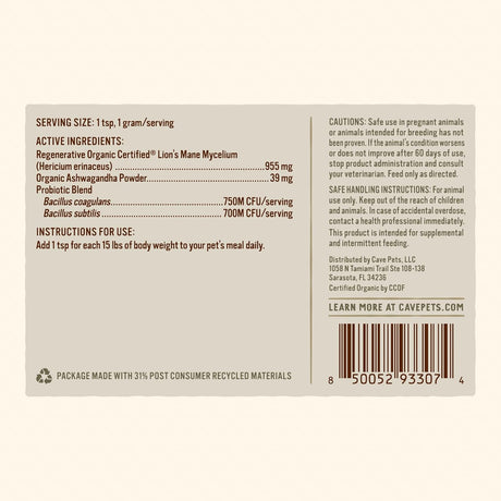 CAVE PETS - Cave Pets Super Blend Powder Lion’s Mane & Probiotics 90 Servicios 90Gr. - The Red Vitamin MX - Suplementos Herbales Para Perros - {{ shop.shopifyCountryName }}