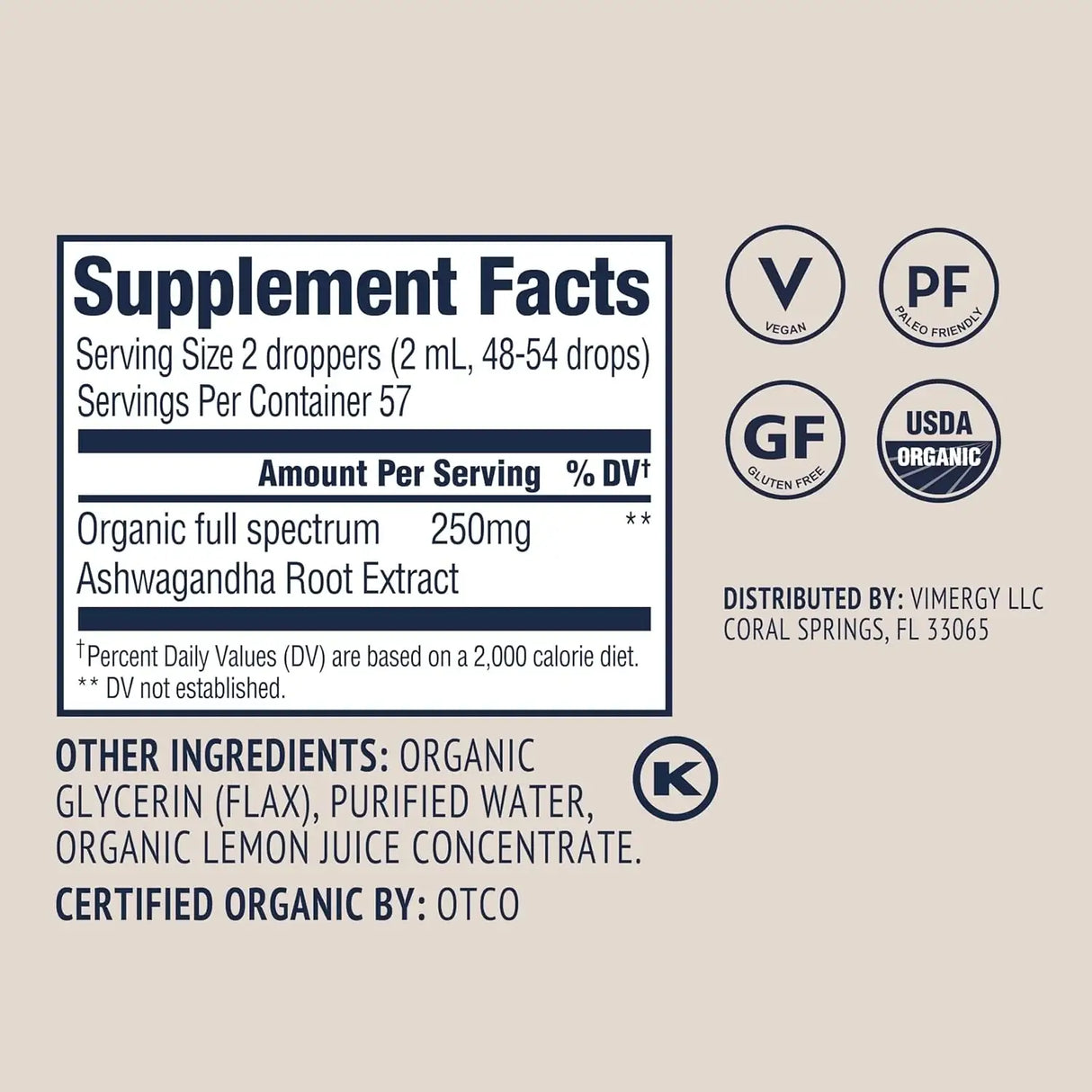 VIMERGY - Vimergy USDA Organic Ashwagandha Liquid Extract 57 Servicios 115Ml. - The Red Vitamin MX - Suplementos Alimenticios - {{ shop.shopifyCountryName }}