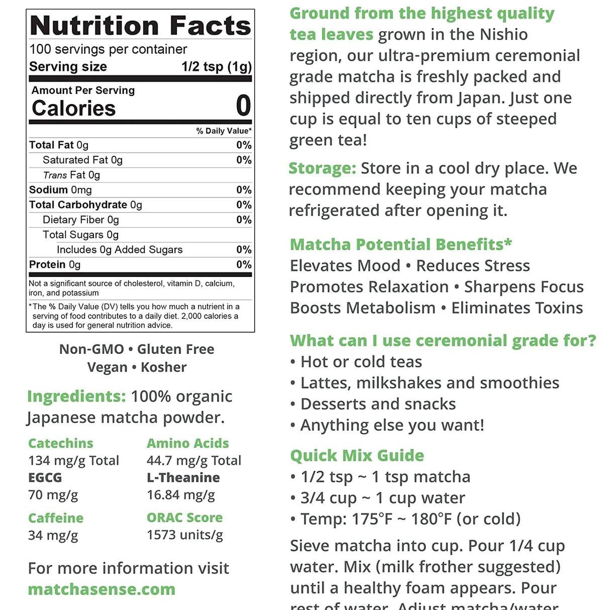 MATCHA SENSE - Matcha Sense Organic Matcha Green Tea Powder Ceremonial Grade 100Gr. - The Red Vitamin MX - Suplementos Alimenticios - {{ shop.shopifyCountryName }}