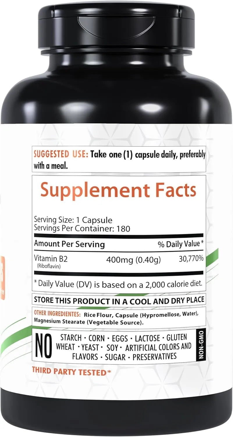 HEALTHFARE - Healthfare Vitamin B2 Riboflavin 400Mg. 180 Capsulas - The Red Vitamin MX - Suplementos Alimenticios - {{ shop.shopifyCountryName }}