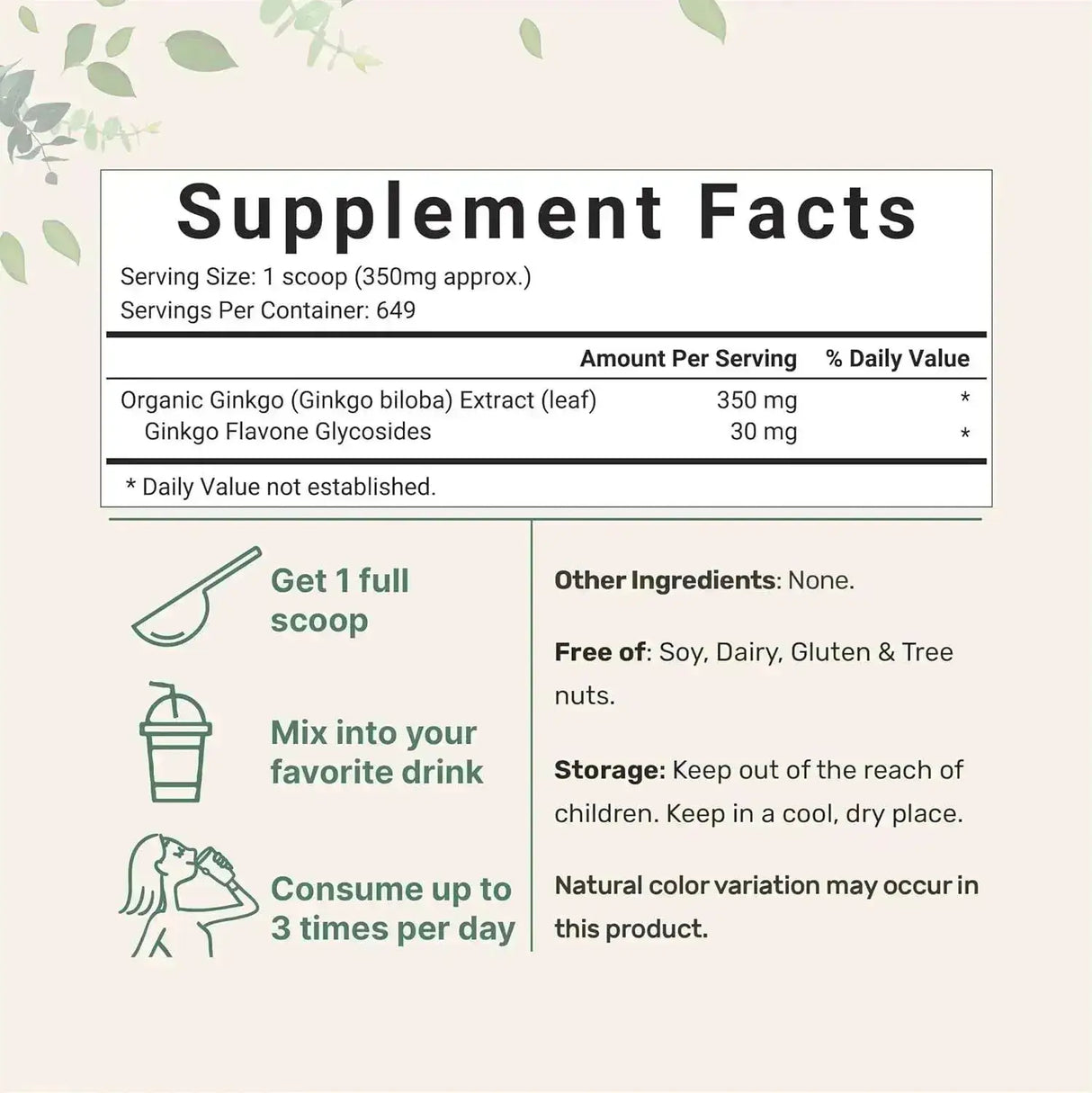 MICRO INGREDIENTS - Micro Ingredients Raw Organic Ginkgo Biloba Powder 227Gr. - The Red Vitamin MX - Suplementos Alimenticios - {{ shop.shopifyCountryName }}