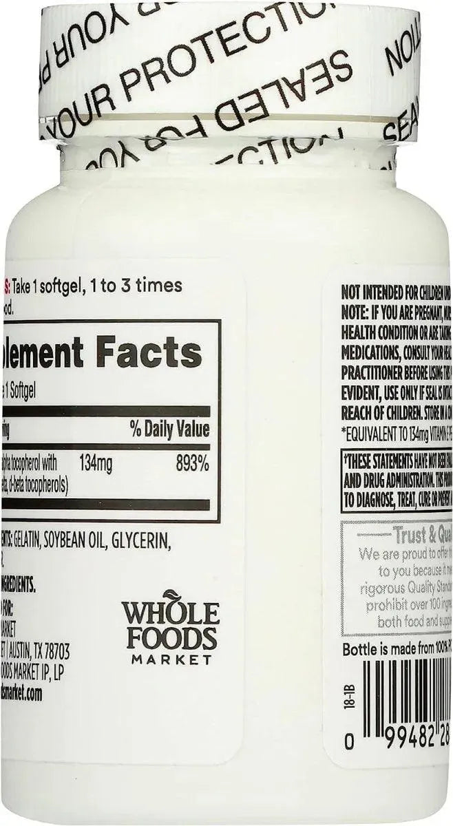 365 - 365 by Whole Foods Market Vitamin E 200 IU 120 Capsulas Blandas - The Red Vitamin MX - Suplementos Alimenticios - {{ shop.shopifyCountryName }}