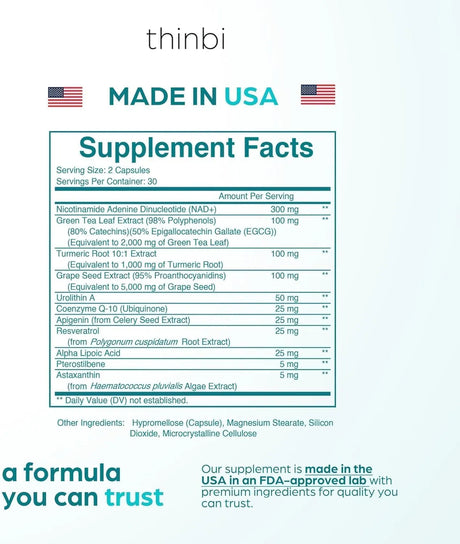 THINBI - Thinbi NAD+ Complex Urolithin A + Resveratrol 60 Capsulas - The Red Vitamin MX - Suplementos Alimenticios - {{ shop.shopifyCountryName }}