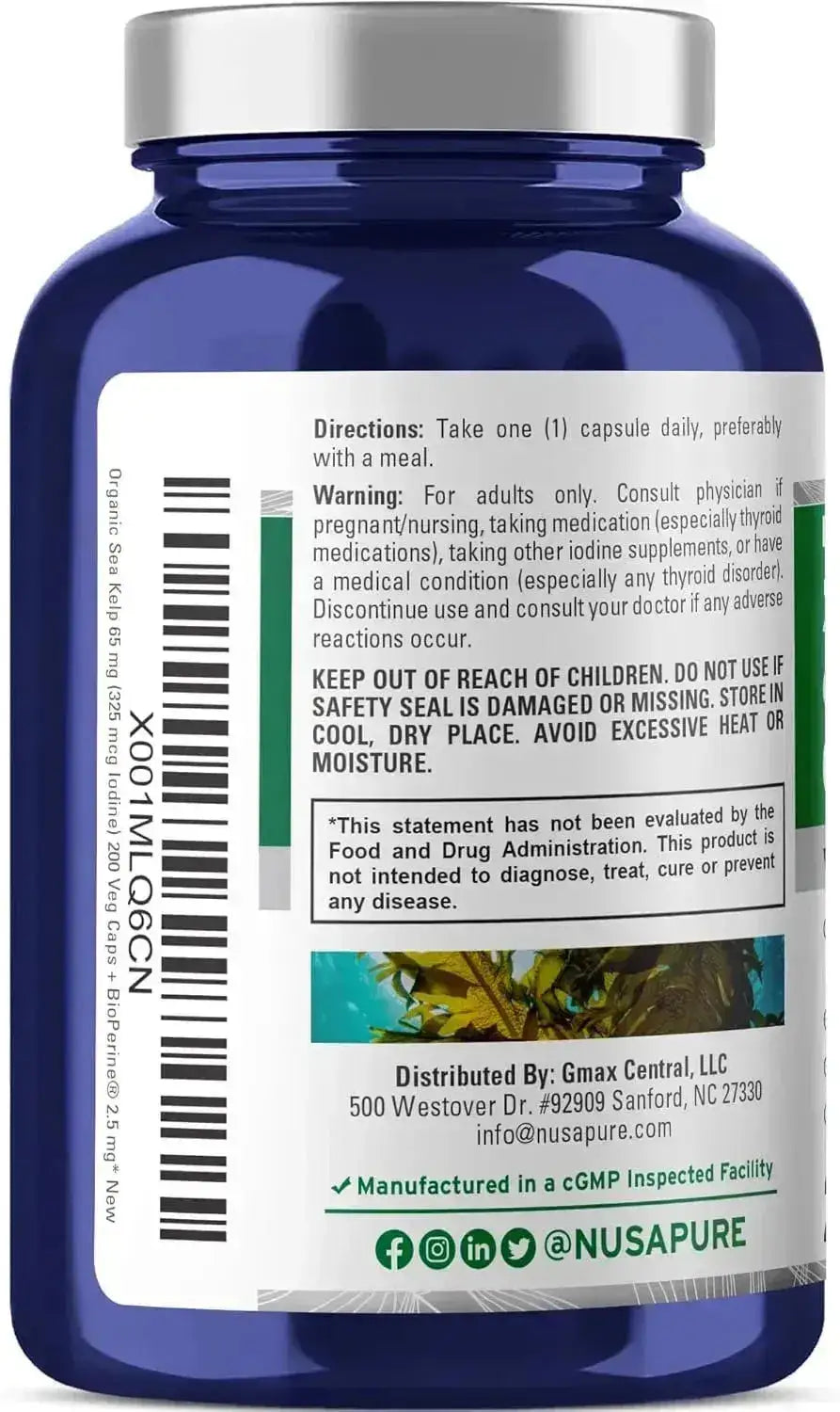 NUSAPURE - NusaPure Sea Kelp Iodine 325mcg 200 Capsulas - The Red Vitamin MX - Suplementos Alimenticios - {{ shop.shopifyCountryName }}