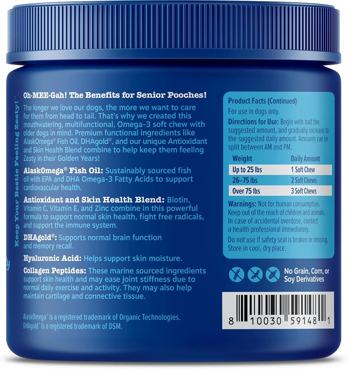 ZESTY PAWS - Zesty Paws Senior Advanced Omega Bites Skin Health 90 Masticables - The Red Vitamin MX - Aceite De Pescado Para Perros - {{ shop.shopifyCountryName }}