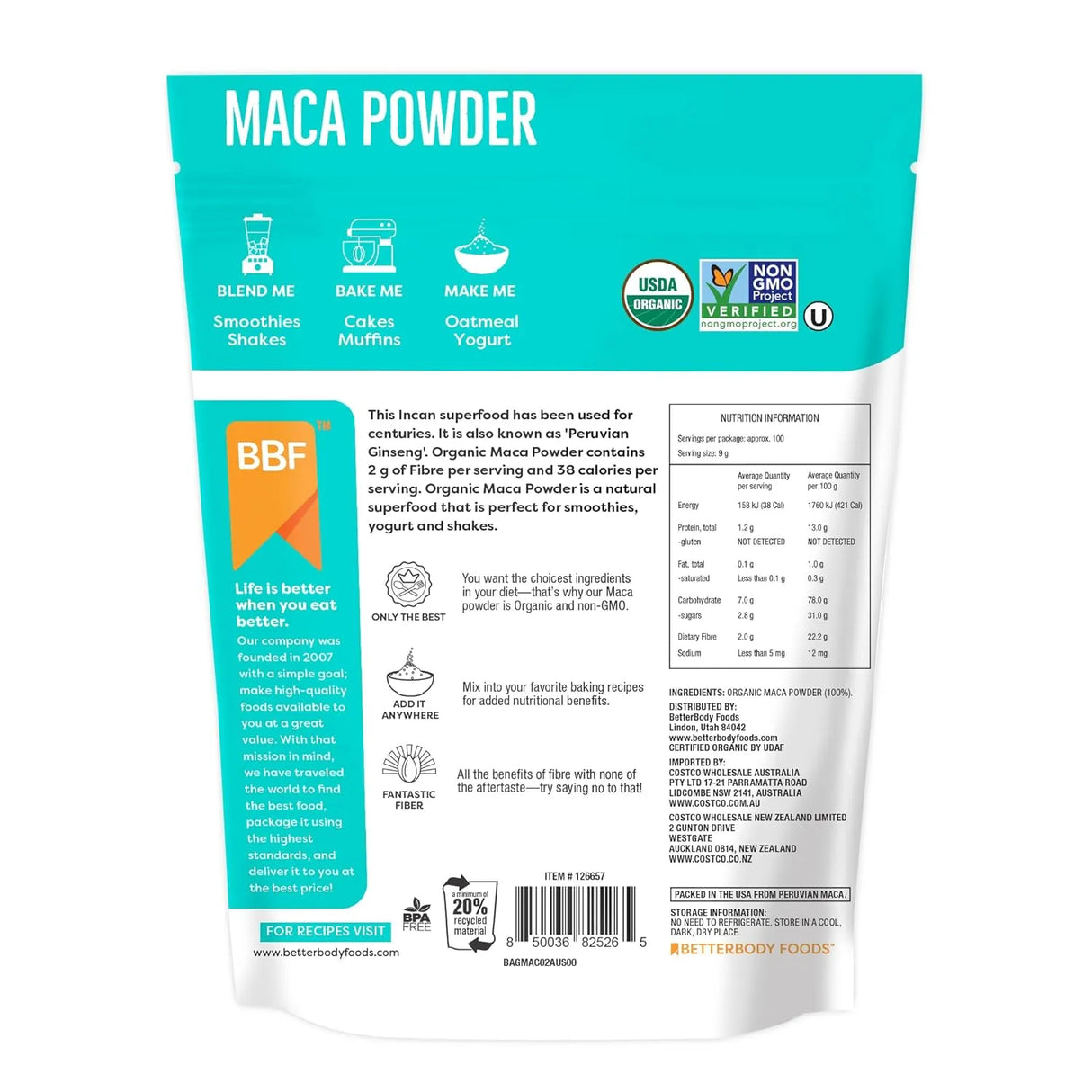 BETTERBODY FOODS - BetterBody Foods Organic Maca Powder 340Gr. - The Red Vitamin MX - Suplementos Alimenticios - {{ shop.shopifyCountryName }}