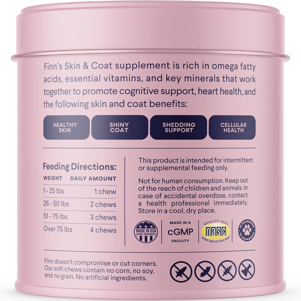 Finn Skin & Coat Salmon Oil Supplement for Dogs 90 Masticables