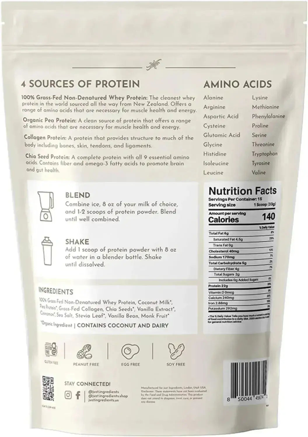 JUST INGREDIENTS - Just Ingredients Protein Powder Vanilla 15 Servicios - The Red Vitamin MX - Suplementos Alimenticios - {{ shop.shopifyCountryName }}