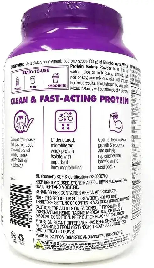 BLUEBONNET NUTRITION - Bluebonnet Nutrition Whey Protein Isolate Powder Whey from Grass Fed Cows Chocolate 924Gr. - The Red Vitamin MX - Suplementos Alimenticios - {{ shop.shopifyCountryName }}