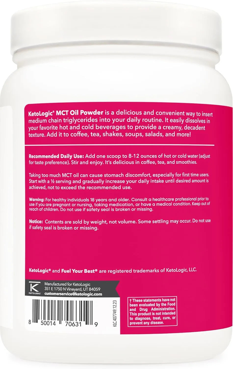 KETOLOGIC - Ketologic MCT Oil Powder Unflavored 454Gr. - The Red Vitamin MX - Suplementos Alimenticios - {{ shop.shopifyCountryName }}