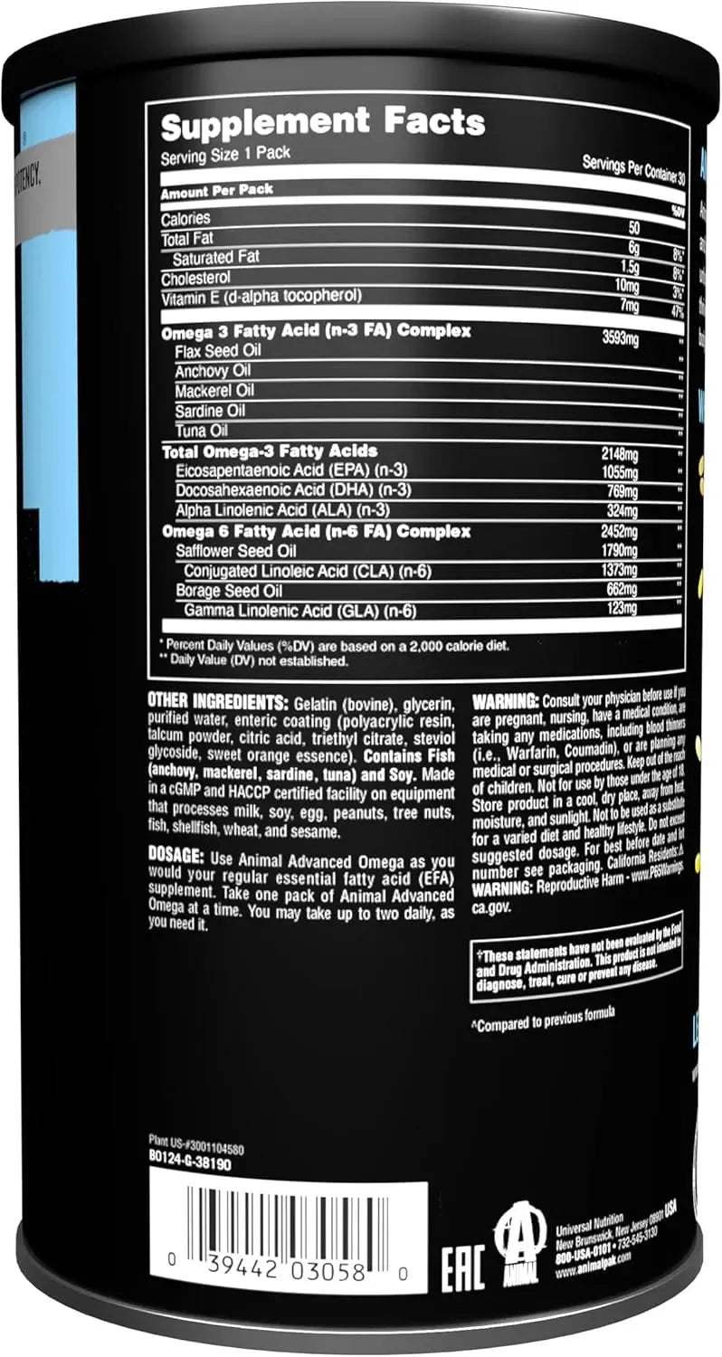 ANIMAL - Animal Advanced Omega Essential Fatty Acids 30 Paquetes - The Red Vitamin MX - Suplementos Alimenticios - {{ shop.shopifyCountryName }}