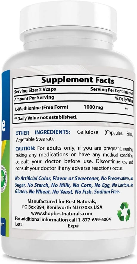 BEST NATURALS - Best Naturals L-Methionine 500Mg. 120 Capsulas - The Red Vitamin MX - Suplementos Alimenticios - {{ shop.shopifyCountryName }}