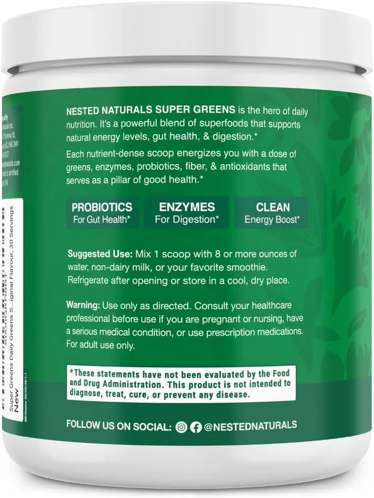 NESTED NATURALS - Nested Naturals Super Greens Daily Greens Superfood Powder 30 Servicios Original 240Gr. - The Red Vitamin MX - Suplementos Alimenticios - {{ shop.shopifyCountryName }}