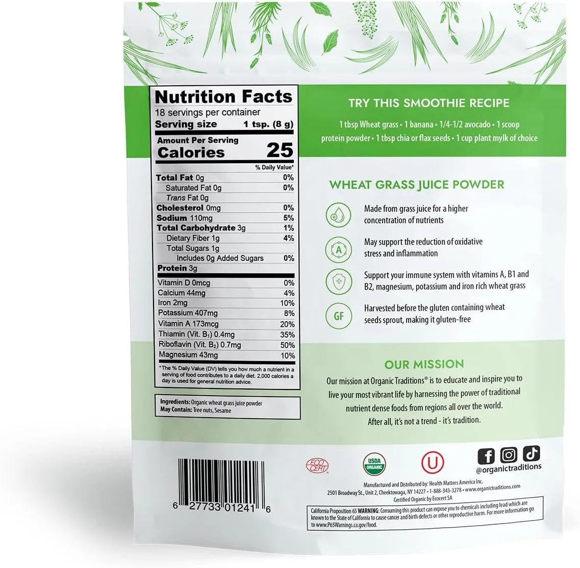 ORGANIC TRADITIONS - Organic Traditions Organic Wheat Grass Powder 150Gr. - The Red Vitamin MX - Suplementos Alimenticios - {{ shop.shopifyCountryName }}