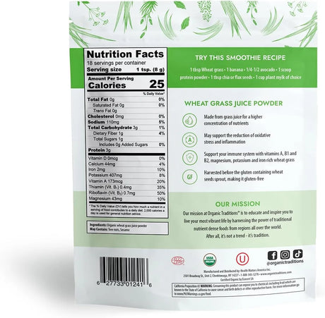 ORGANIC TRADITIONS - Organic Traditions Organic Wheat Grass Powder 150Gr. - The Red Vitamin MX - Suplementos Alimenticios - {{ shop.shopifyCountryName }}