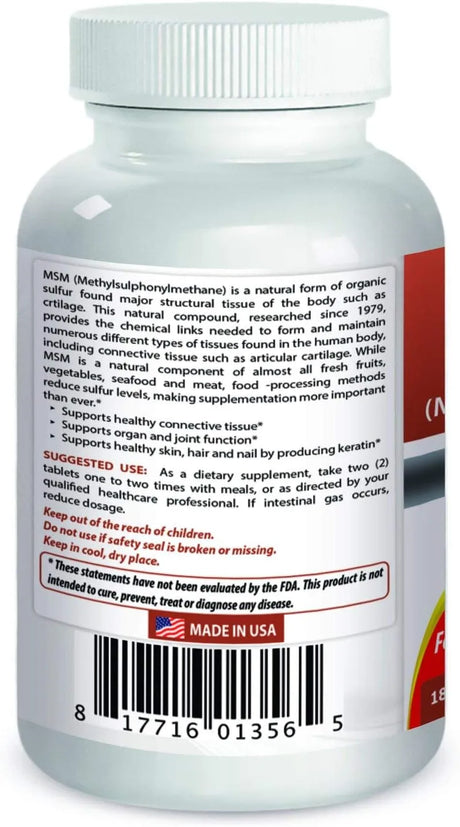 BEST NATURALS - Best Naturals MSM 1500Mg. 180 Tabletas - The Red Vitamin MX - Suplementos Alimenticios - {{ shop.shopifyCountryName }}