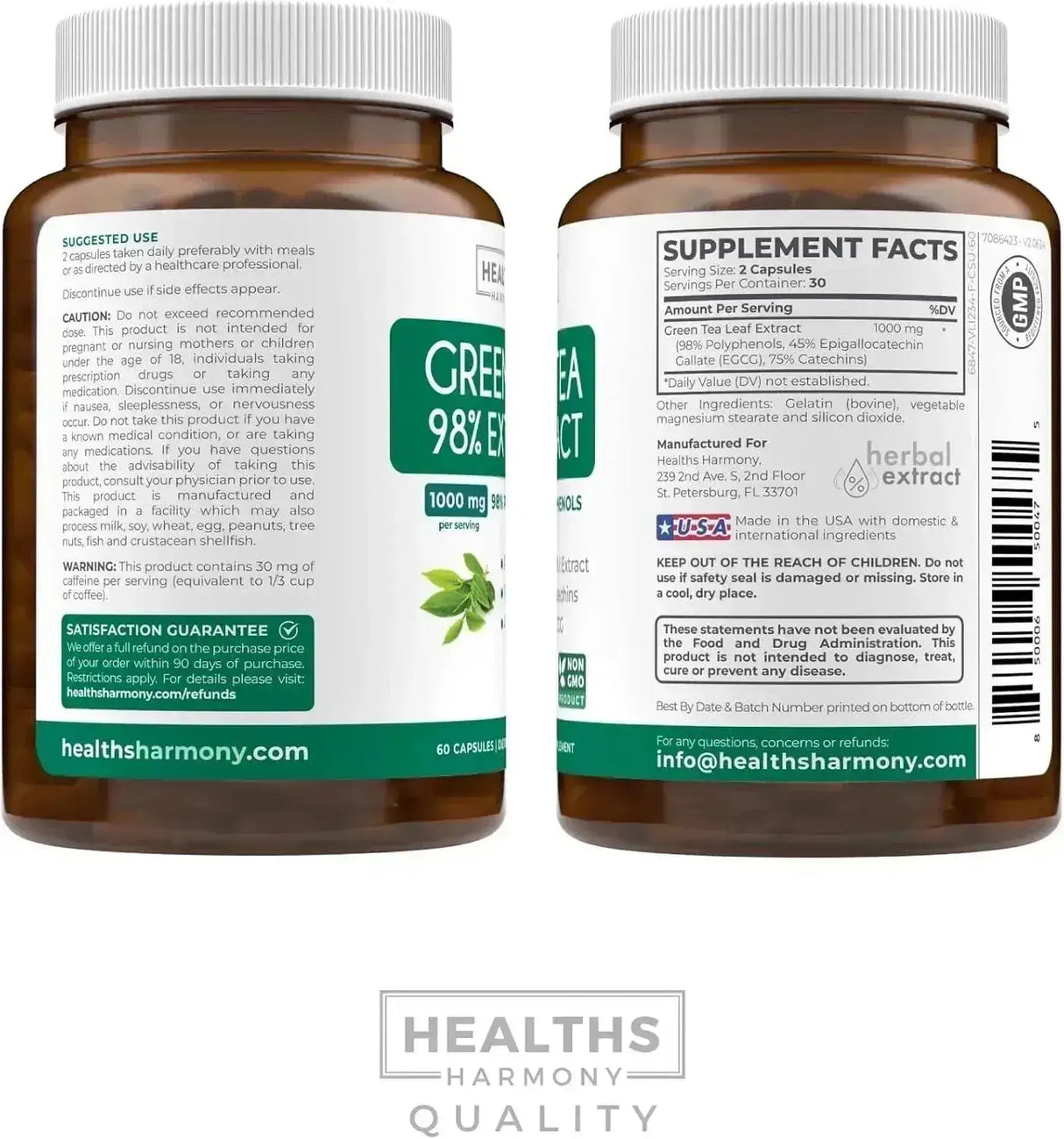 HEALTHS HARMONY - Healths Harmony Green Tea Extract Capsules 98% with EGCG 60 Capsulas - The Red Vitamin MX - Suplementos Alimenticios - {{ shop.shopifyCountryName }}