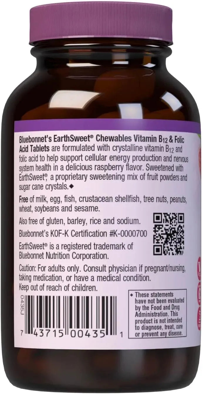 BLUEBONNET NUTRITION - BlueBonnet Nutrition Earth Sweet Vitamin B12 & Folic Acid 180 Tabletas Masticables - The Red Vitamin MX - Suplementos Alimenticios - {{ shop.shopifyCountryName }}