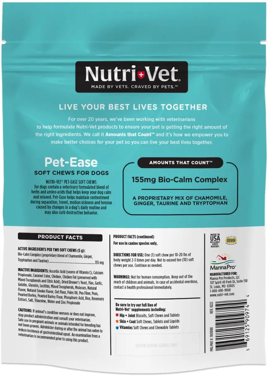 NUTRI-VET - Nutri-Vet Pet-Ease Soft Chews for Dogs 170Gr. - The Red Vitamin MX - Relajantes Para Perros - {{ shop.shopifyCountryName }}