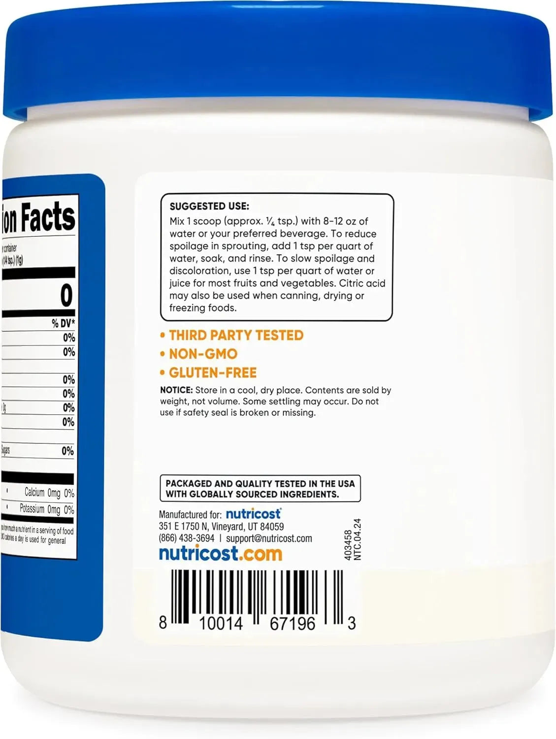 NUTRICOST - Nutricost Citric Acid Powder 454Gr. - The Red Vitamin MX - Suplementos Alimenticios - {{ shop.shopifyCountryName }}