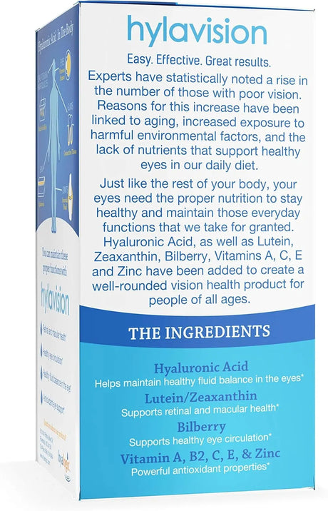 HYLAVISION - HylaVision Eye Health Hyaluronic Acid, Lutein and Zeaxanthin 120 Capsulas - The Red Vitamin MX - Suplementos Alimenticios - {{ shop.shopifyCountryName }}