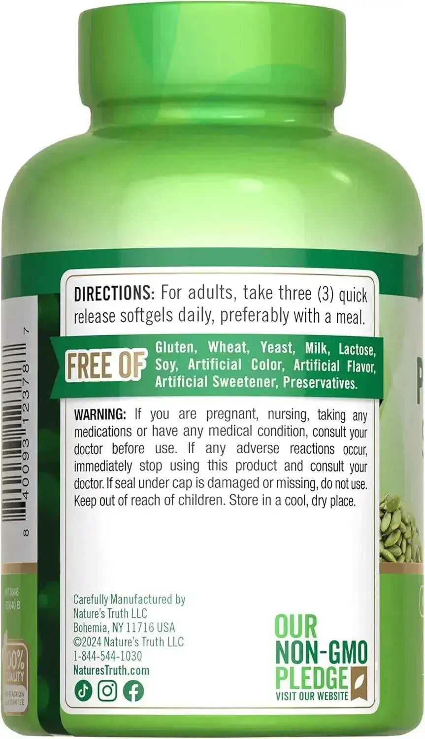 NATURE'S TRUTH - Nature's Truth Pumpkin Seed Oil 3000Mg. 75 Capsulas Blandas - The Red Vitamin MX - Suplementos Alimenticios - {{ shop.shopifyCountryName }}