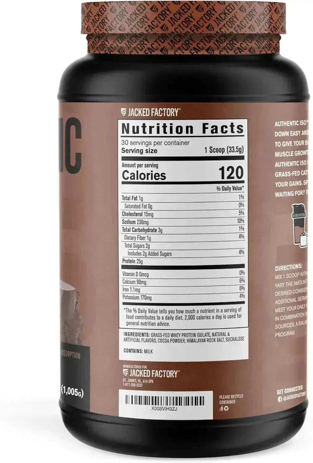 JACKED FACTORY - Jacked Factory Authentic ISO Grass Fed Whey Protein Isolate Powder Chocolate 978Gr. - The Red Vitamin MX - Suplementos Alimenticios - {{ shop.shopifyCountryName }}