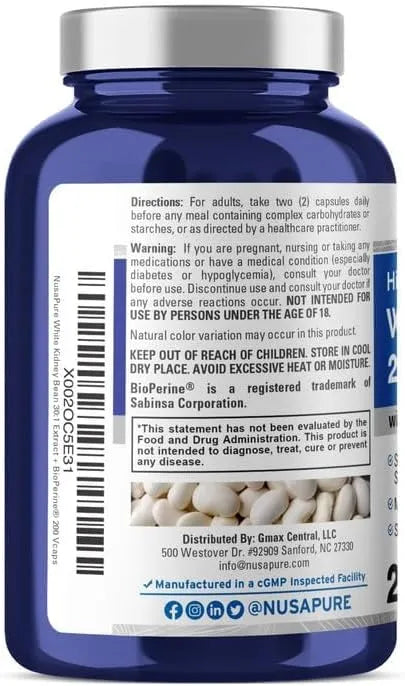 NUSAPURE - NusaPure White Kidney Beans 24,000Mg. 200 Capsulas - The Red Vitamin MX - Suplementos Alimenticios - {{ shop.shopifyCountryName }}
