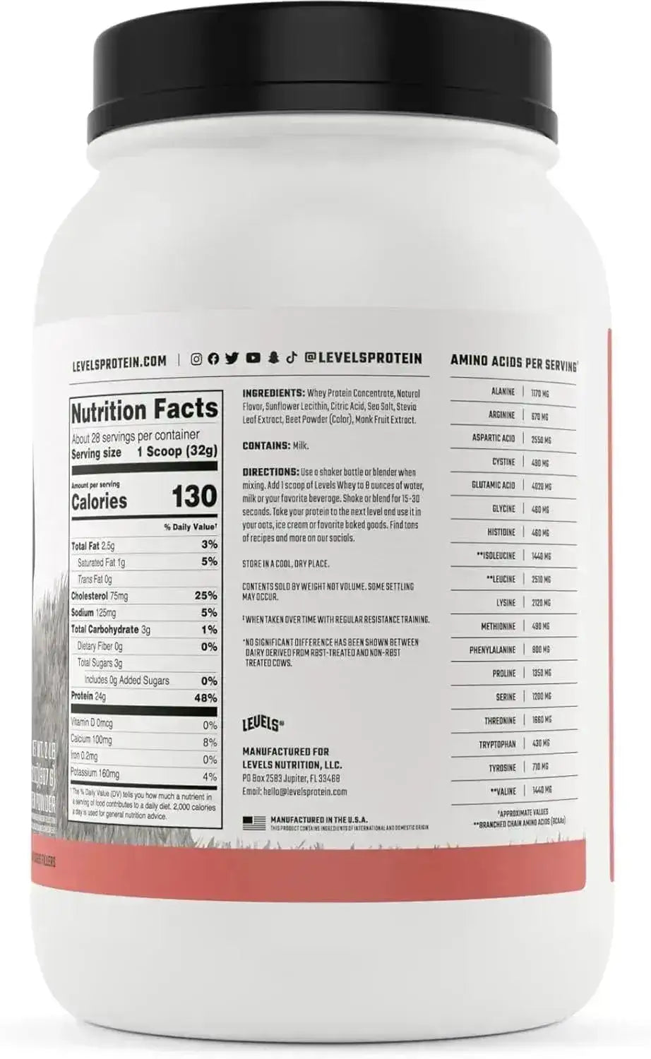 LEVELS - Levels Grass Fed Whey Protein Powder Strawberry 2Lb. - The Red Vitamin MX - Suplementos Alimenticios - {{ shop.shopifyCountryName }}