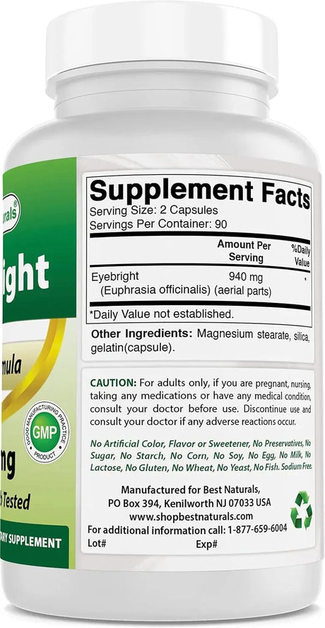 BEST NATURALS - Best Naturals Eyebright 470Mg. 180 Capsulas 2 Pack - The Red Vitamin MX - Suplementos Alimenticios - {{ shop.shopifyCountryName }}