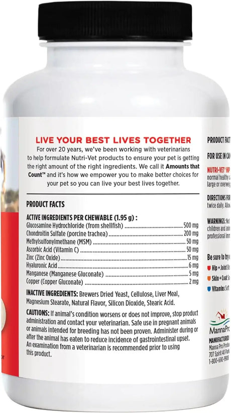 NUTRI-VET - Nutri-Vet Hip & Joint Chewable Dog Extra Strength 120 Tabletas Masticables - The Red Vitamin MX - Cuidado De Cadera Y Articulaciones Para Perros - {{ shop.shopifyCountryName }}