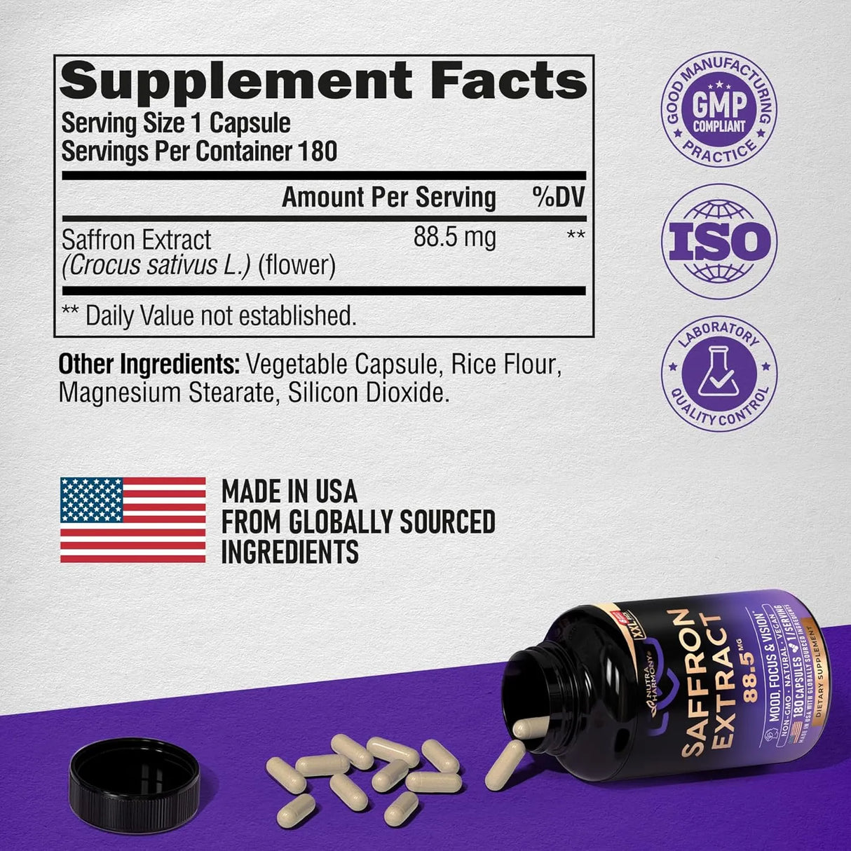 NUTRA HARMONY - NUTRA HARMONY Natural Saffron 88.5Mg. 180 Capsulas - The Red Vitamin MX - Suplementos Alimenticios - {{ shop.shopifyCountryName }}