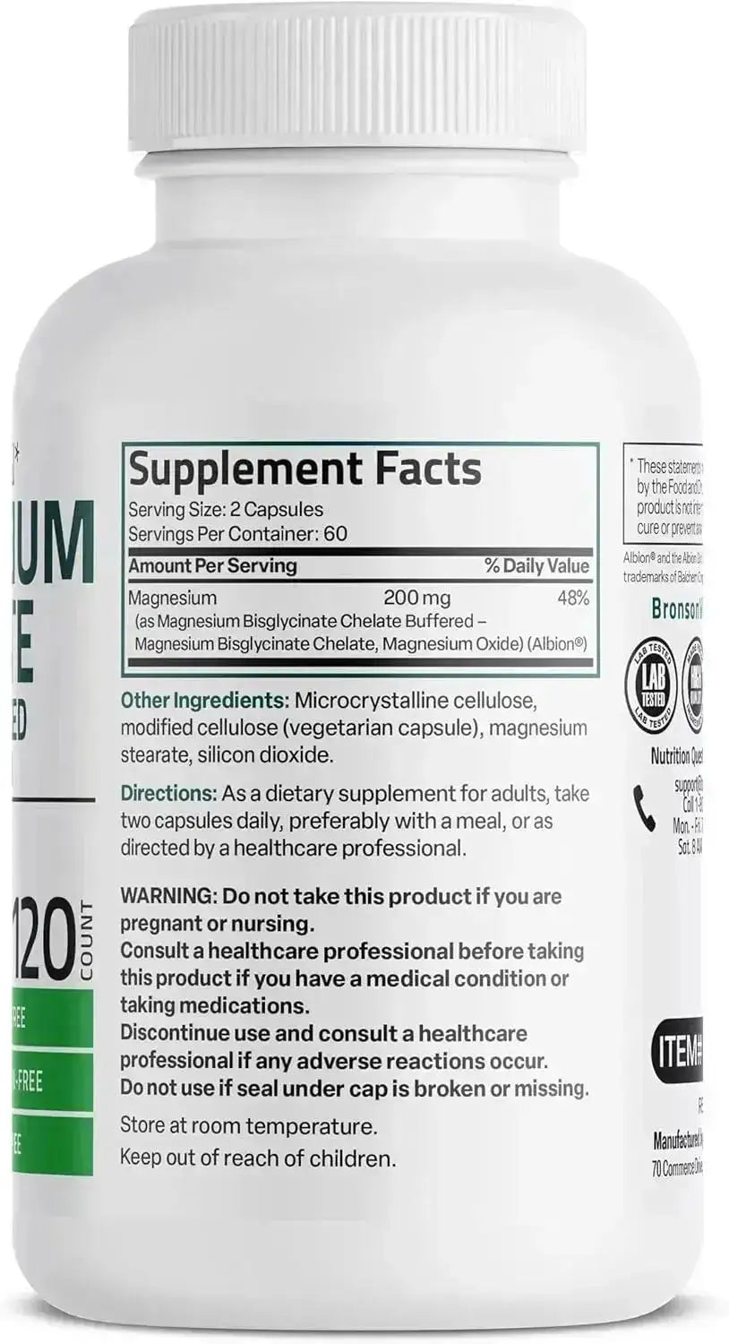 BRONSON - Bronson Magnesium Glycinate 200Mg. 120 Capsulas - The Red Vitamin MX - Suplementos Alimenticios - {{ shop.shopifyCountryName }}