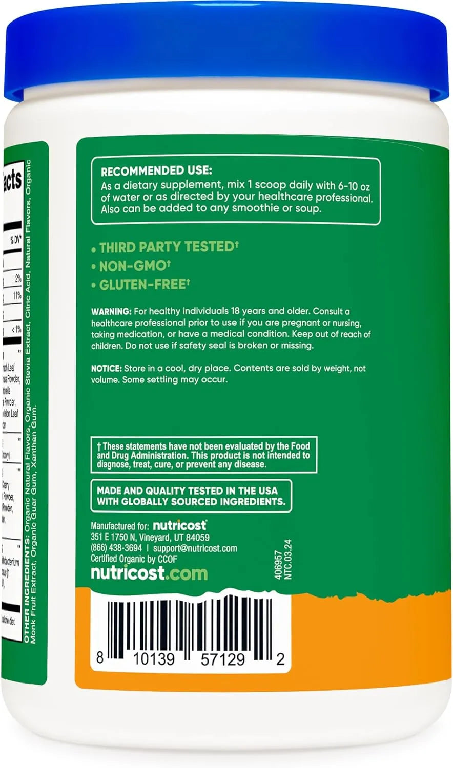 NUTRICOST - Nutricost Organic Super Greens Powder 30 Servicios Orange Sunrise Flavor 342Gr. - The Red Vitamin MX - Suplementos Alimenticios - {{ shop.shopifyCountryName }}