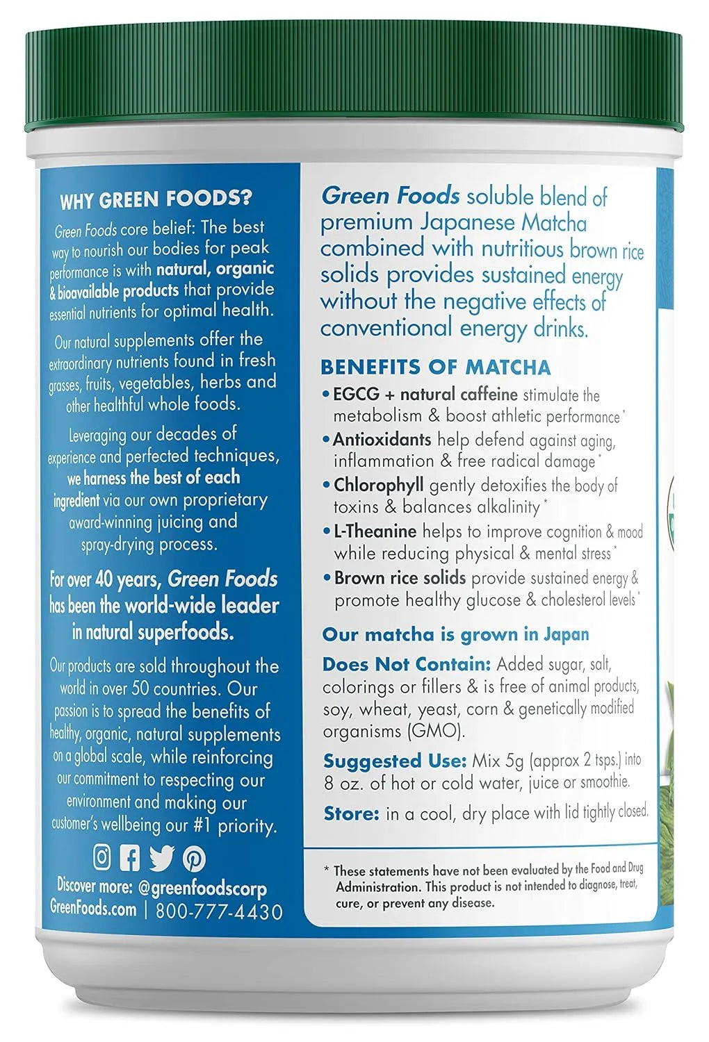 GREEN FOODS - Green Foods Organic Ceremonial Grade Matcha Green Tea 312Gr. - The Red Vitamin MX - Suplementos Alimenticios - {{ shop.shopifyCountryName }}
