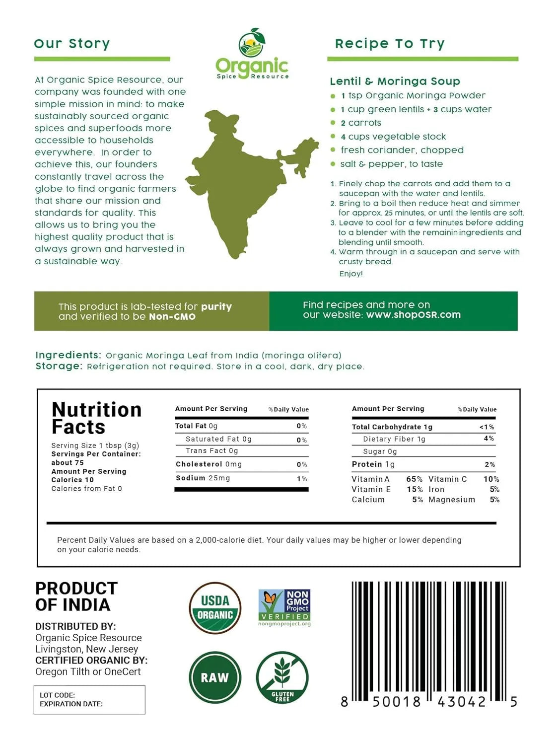 ORGANIC SPICE RESOURCE - Organic Spice Resource Moringa Powder 226Gr. - The Red Vitamin MX - Suplementos Alimenticios - {{ shop.shopifyCountryName }}