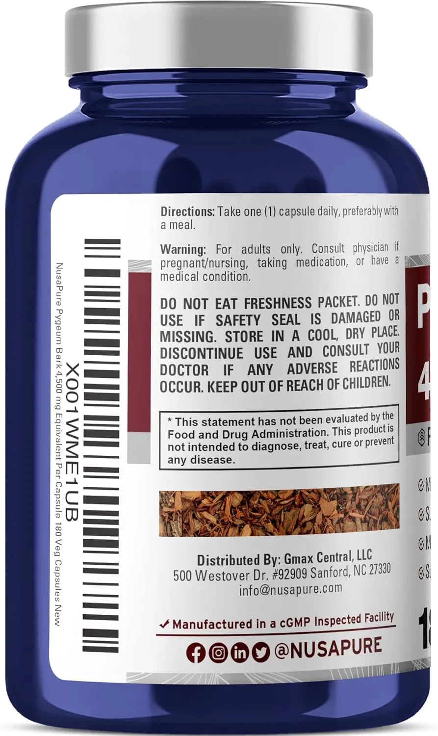 NUSAPURE - NusaPure Pygeum Bark 10:1 Extract, 450Mg. 180 Capsulas - The Red Vitamin MX - Suplementos Alimenticios - {{ shop.shopifyCountryName }}